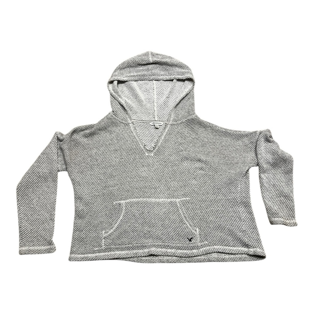 American Eagle Women’s Hooded V Neck Knit Rug Crop Hoodie Sweater Oversized XL